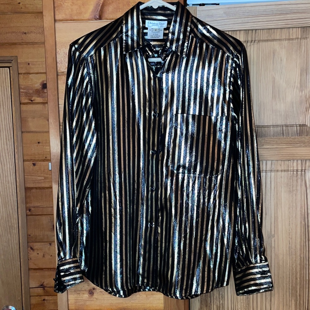 Vintage Christian Dior gold/black striped blouse